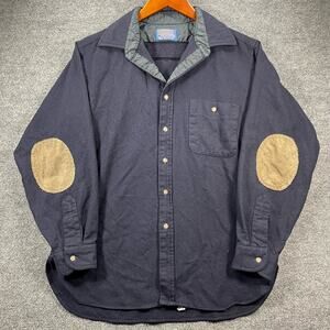 VTG Pendleton Button Up Shirt Men's Large 100% Virgin Wool USA Made Elbow Patch